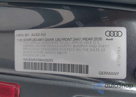 2021 Audi A4 Premium Plus 45 Tfsi S Line Quattro S Tronic из США, поврежденный, VIN WAUEAAF47MA028393